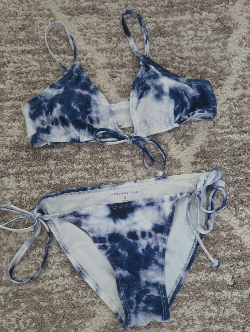 Aeropostale Navy and White Tie-Dye Women's Bikini Set